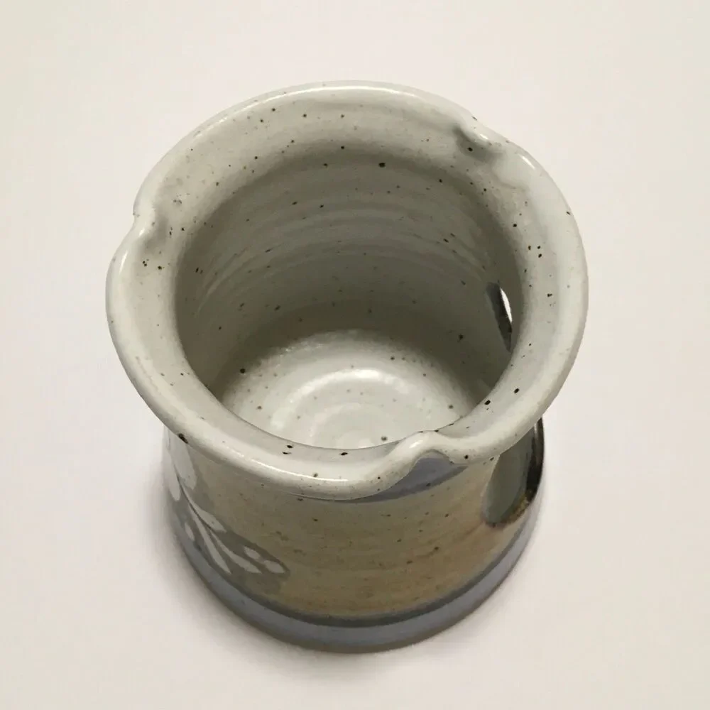 Vintage Petteford Pottery Signed Candle Votive Holder Bird Speckled Stoneware
